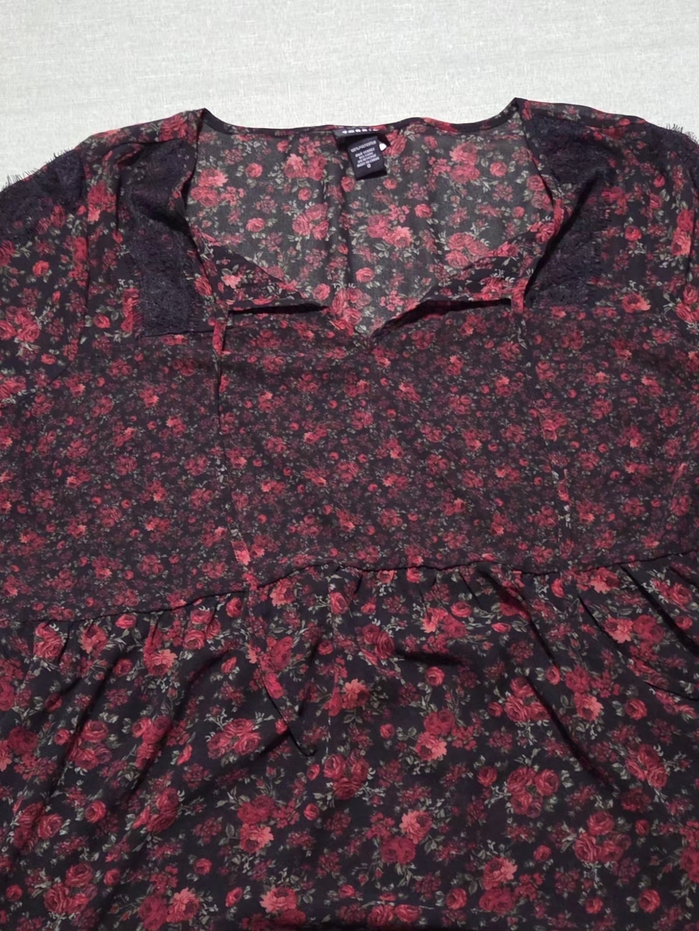 Floral Black & Red Sheer Women's Blouse